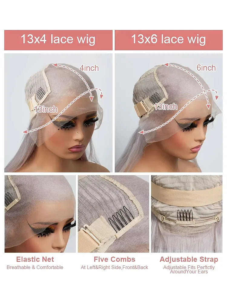 Silver Grey Straight Lace Front Human Hair Wig