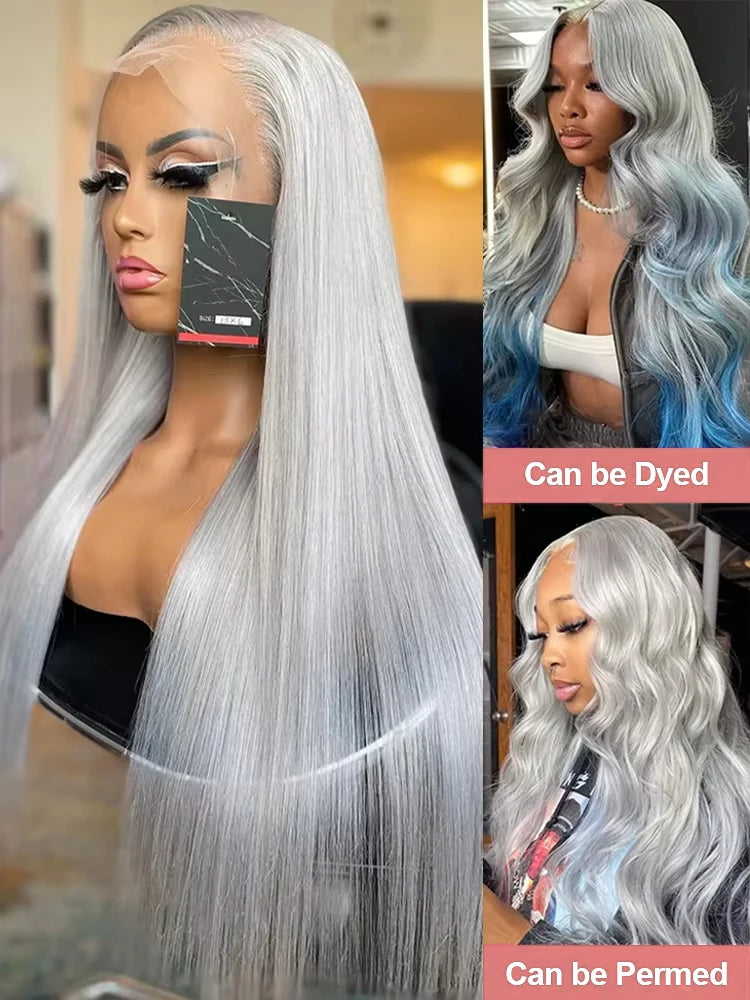 Silver Grey Straight Lace Front Human Hair Wig
