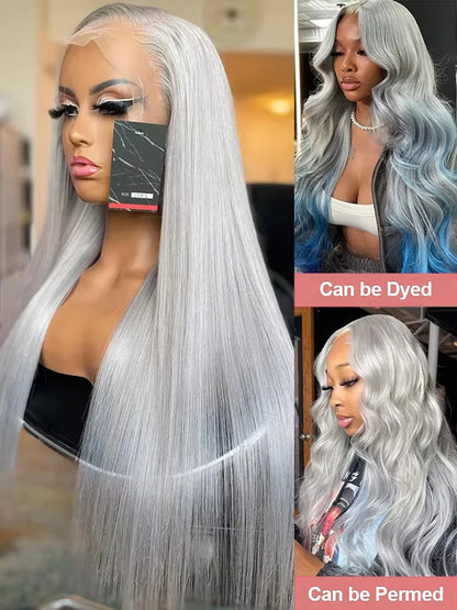 Silver Grey Straight Lace Front Human Hair Wig
