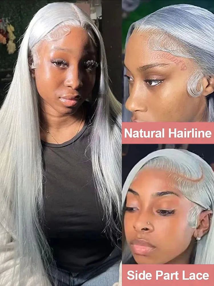 Silver Grey Straight Lace Front Human Hair Wig