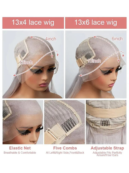 Silver Grey Straight Lace Front Human Hair Wig