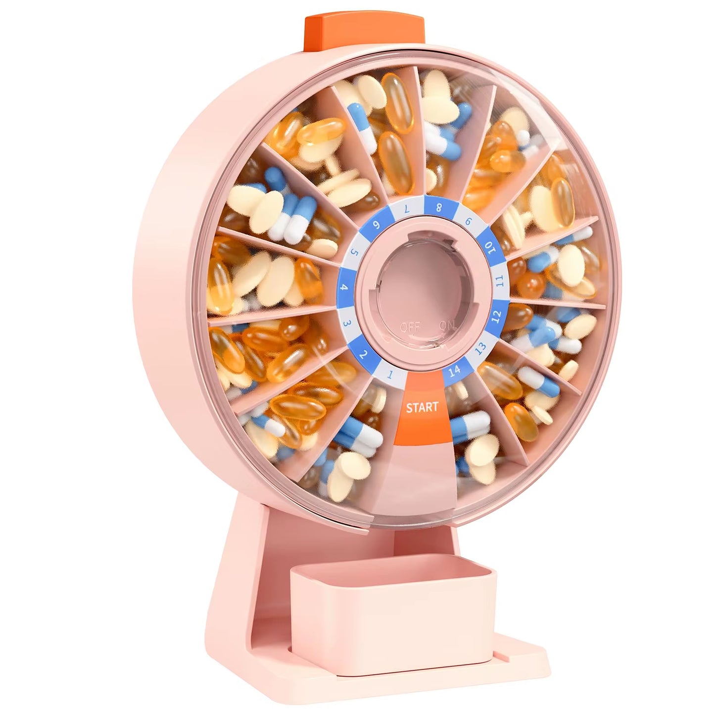 Pill Dispenser Daily, Large Pill Organizer with Wall-Mounted or Standing Use, 14 Days Pill Box, Push Button Design